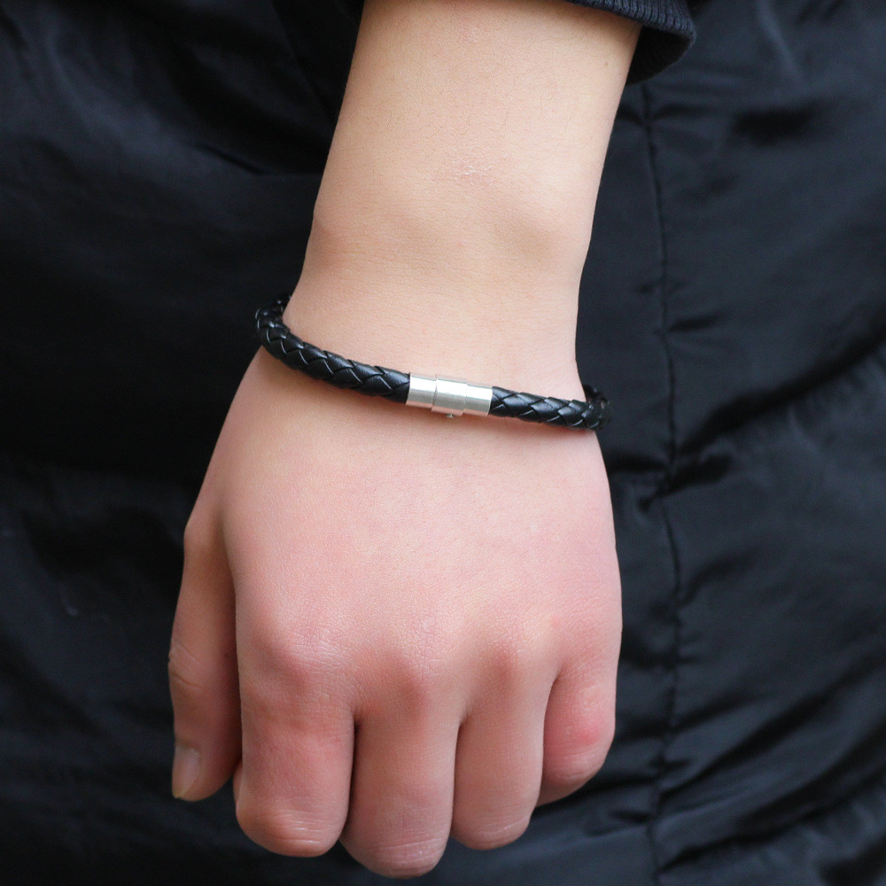 Women Men Unisex Braided Leather Steel Clasp Bracelet Handmade