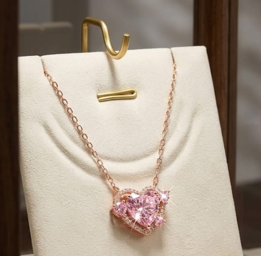 4ct Heart Simulated Pink Sapphire/Diamond Halo Heart Pendant14k Rose Gold Plated