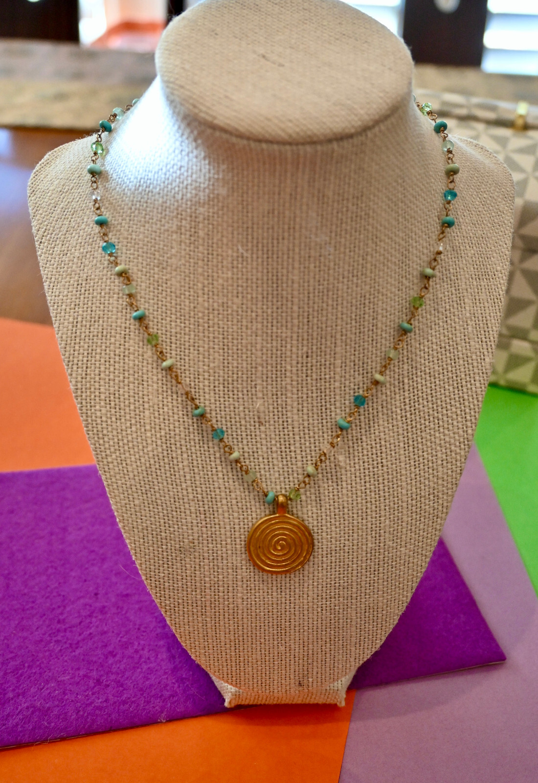 NWT $54 LAUREN Ralph Lauren Semi Precious Stone Chain Necklace Turquoise Apatite
