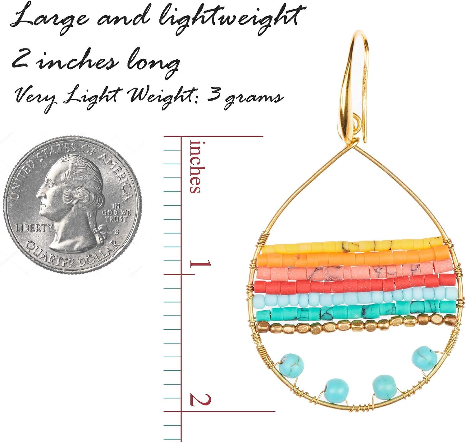 Handmade Boho Teardrop Earrings for Women – Silver and Gold Dangle Hoop. Colorfu