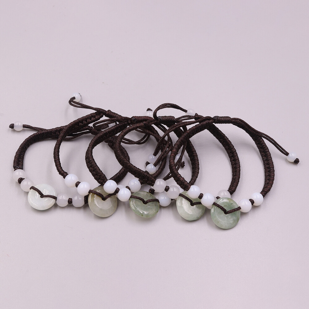 5pcs Real Grade A Natural Jade Men Women Lucky Circle Peace Beads Bracelet