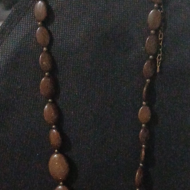 Brown Beaded Necklace Oval Beads Metal Chain Lobster Clasp Fashion Jewelry