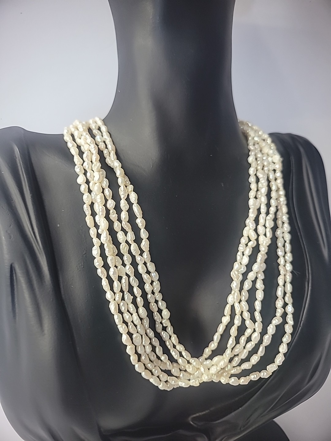 Vintage I Monili Etruschi Freshwater Pearls Multi Strand White Gold Tone Clasp