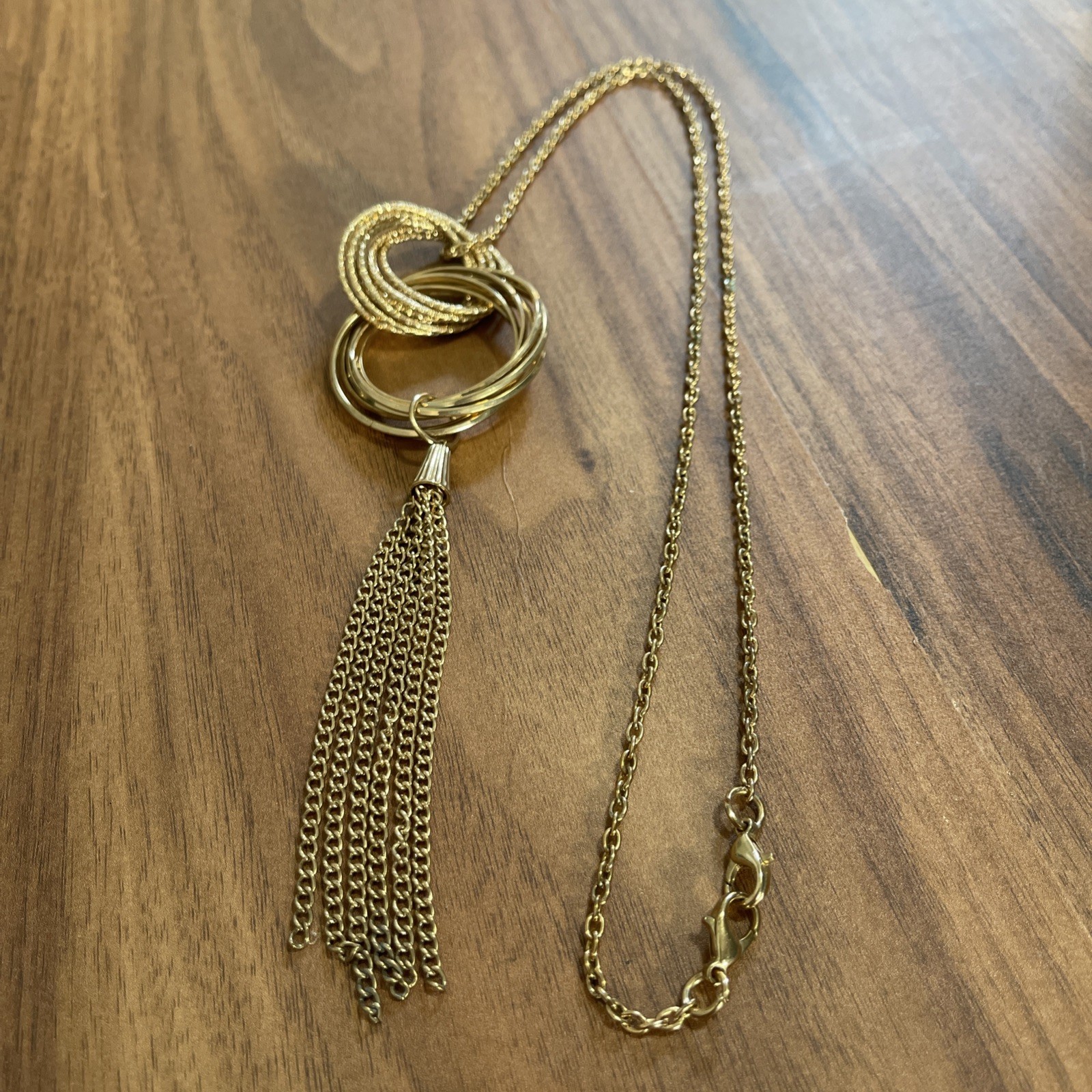 Long Multi Circle Tassel Necklace Pendant Link Chain Lobster Claw Clasp