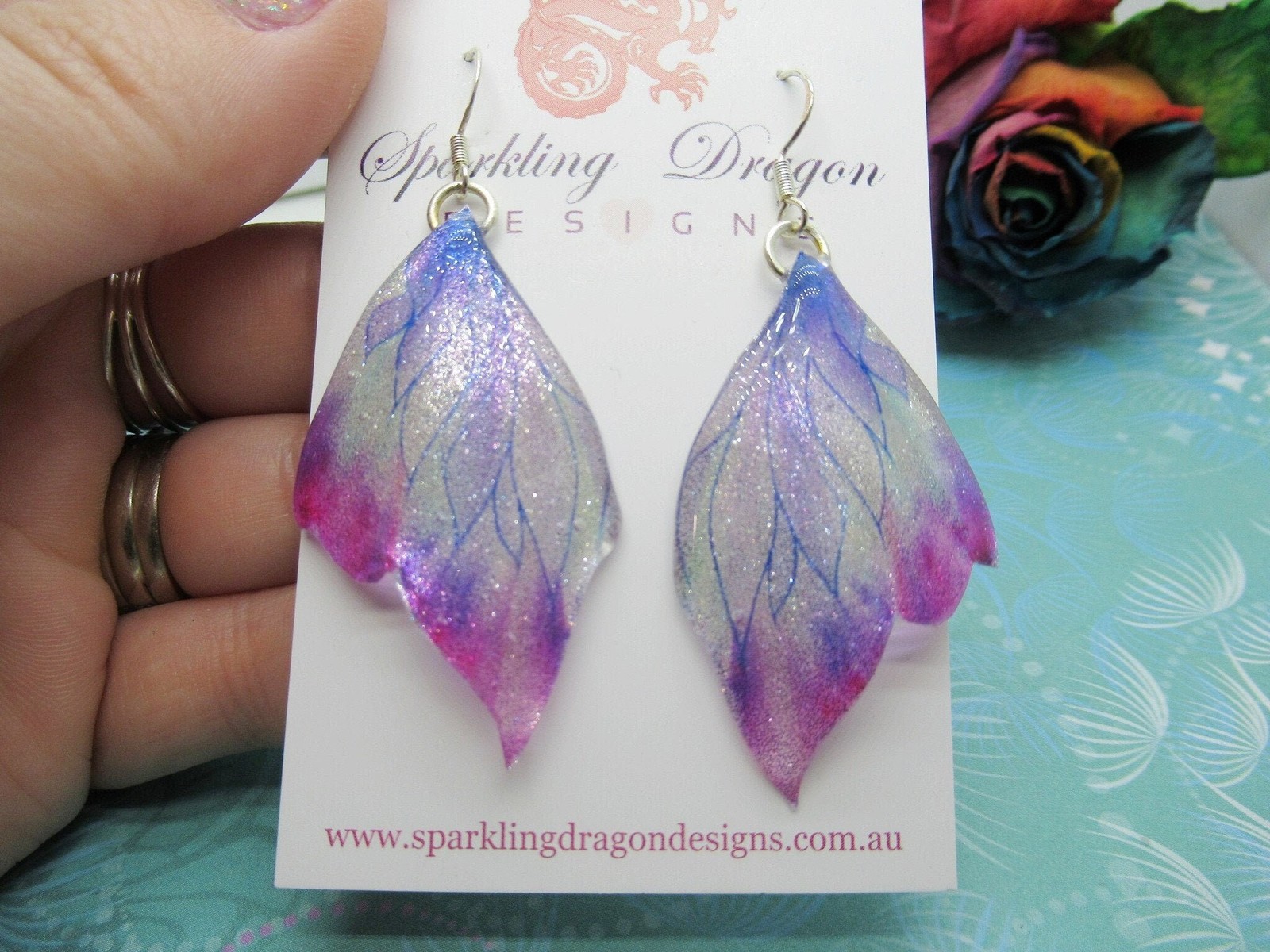 Butterfly Wing Earrings Misting Purple and Blue – Fairy Jewellery, Fun Gift for