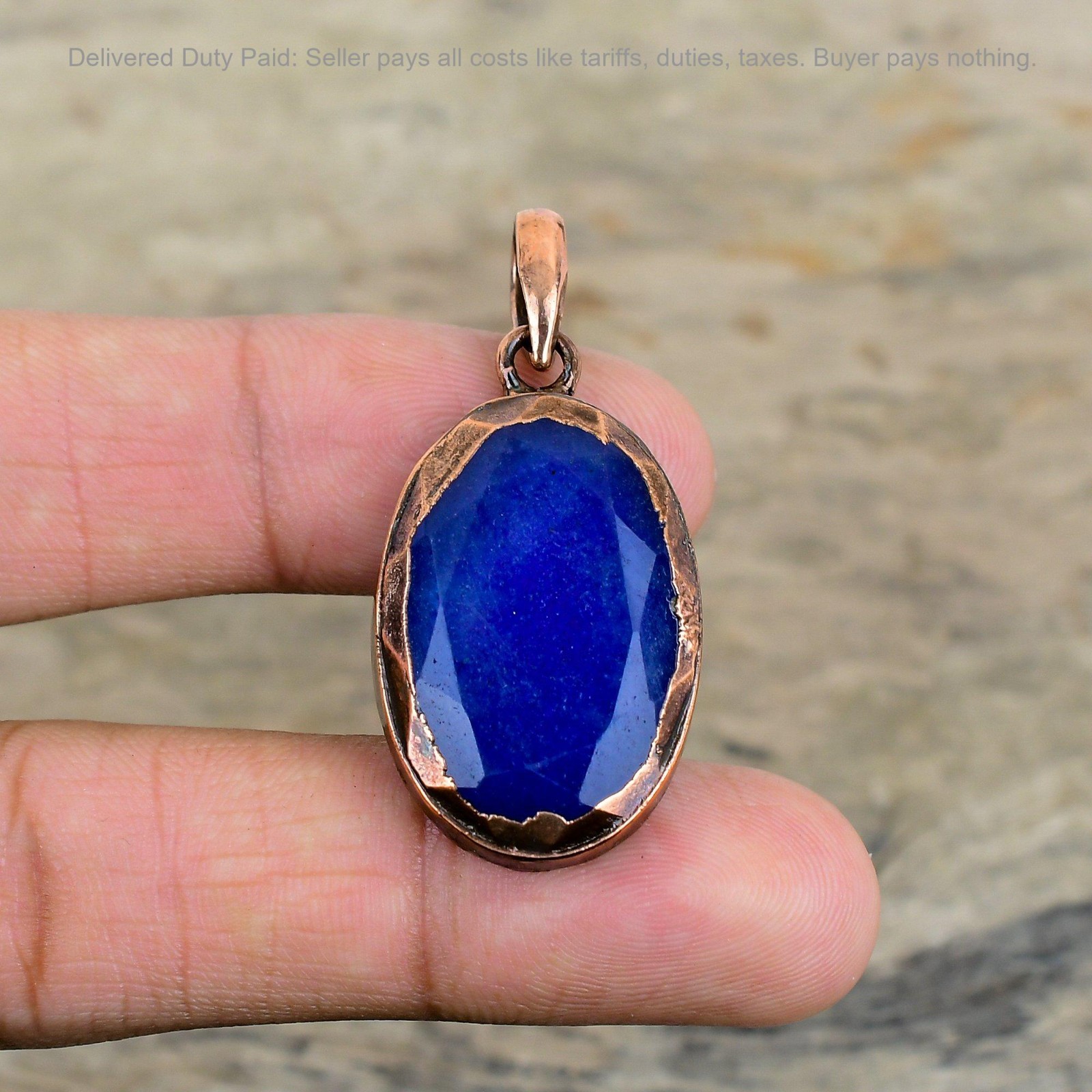 Cyber Monday Deal Blue Saphire Stone Electroformed Boho Pendant Jewelry Copper