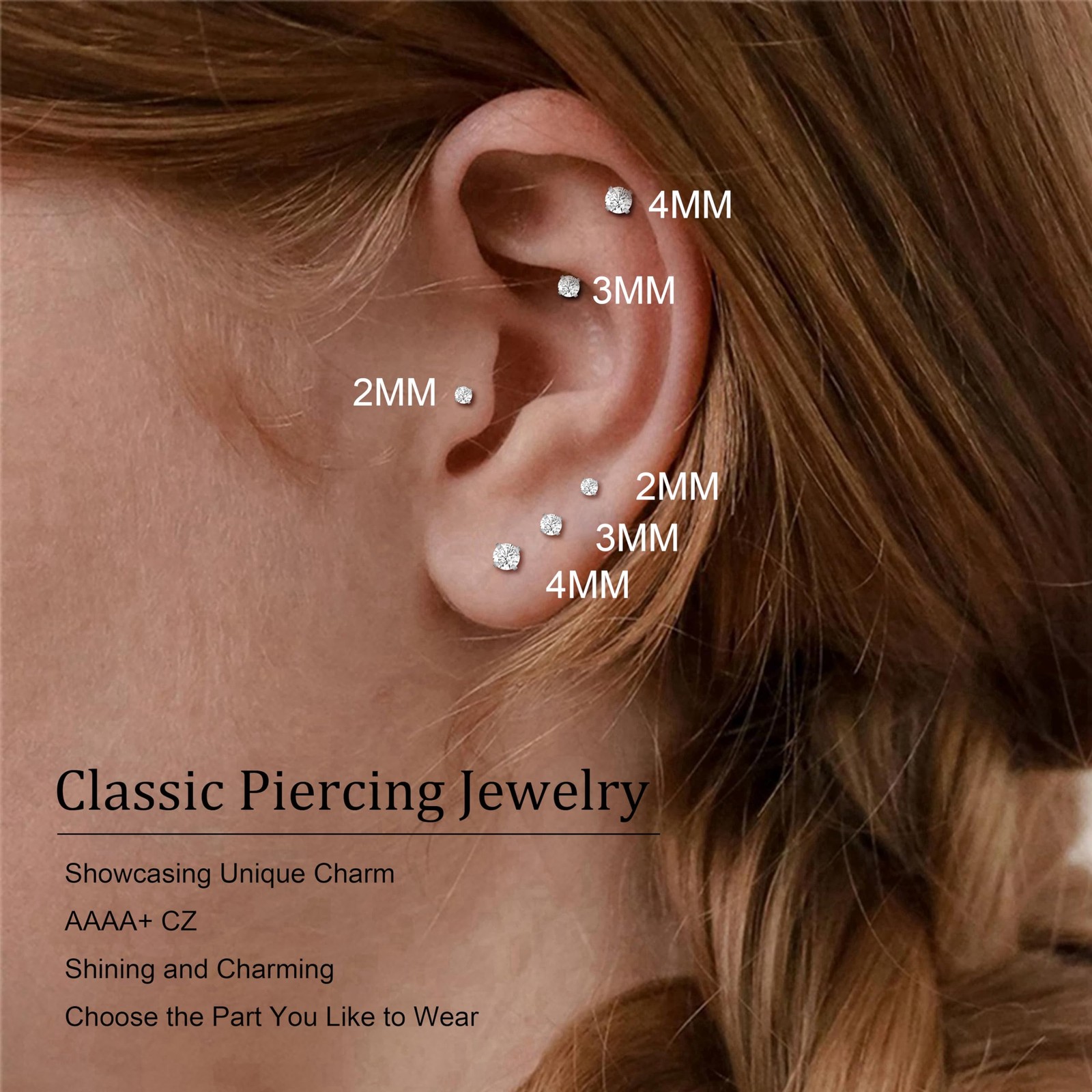 Masedy 3Pairs 20G Surgical Steel Threadless Studs Earrings Push in Flat Back …