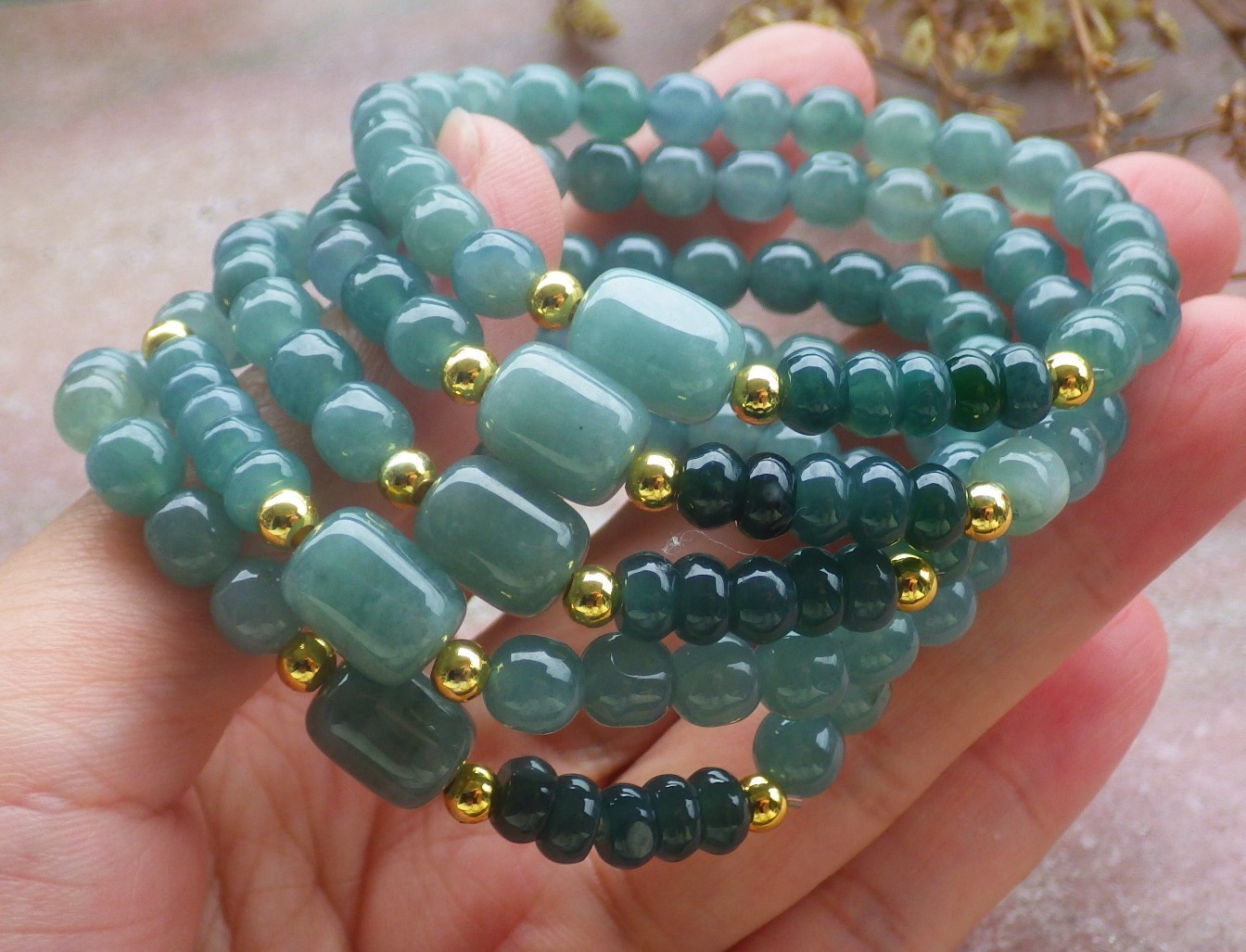 1 Pcs Green 100% A JADE Jadeite Beads Bangle Circle Bracelet 6 inches 手链 737146