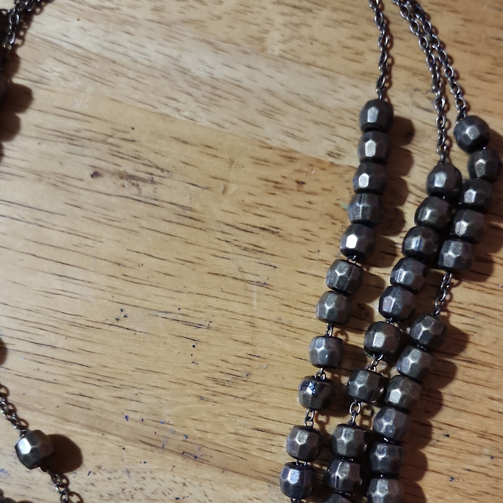 Gray Beaded Multi-Row Cable Chain Necklace, No Stone, 0 Gemstones