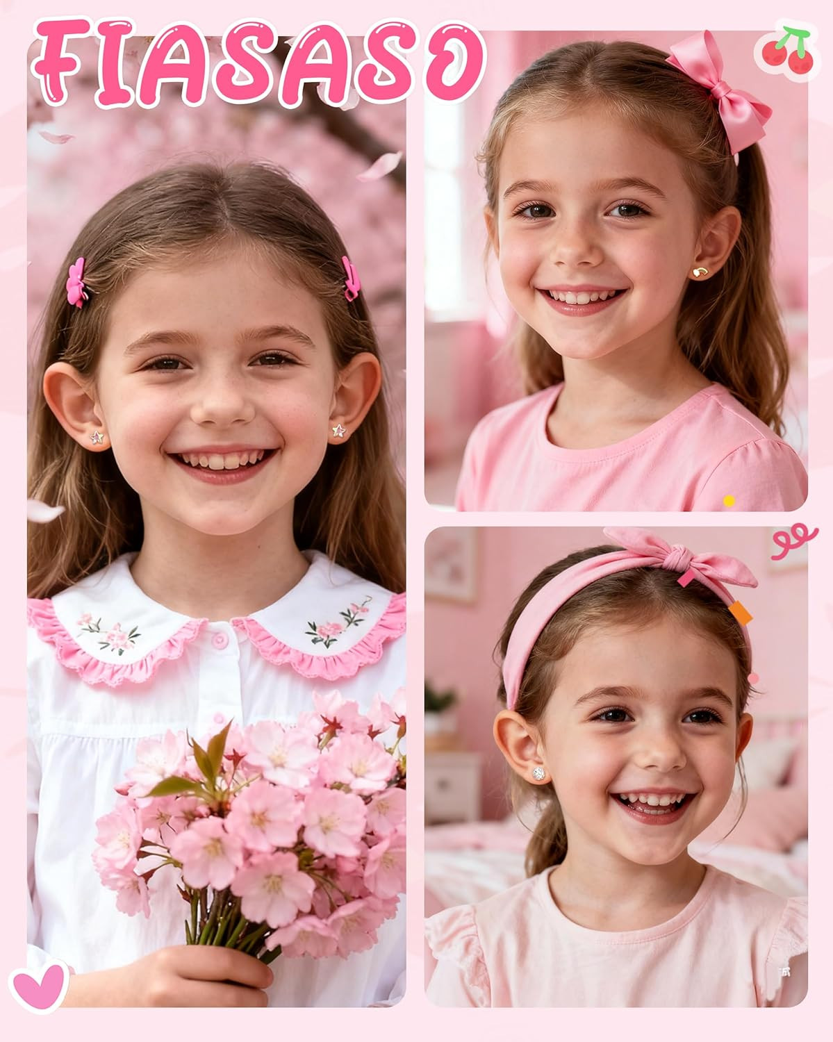 Hypoallergenic Flat Back Earrings for Girls Kids Toddler Women 10 Pair Surgical