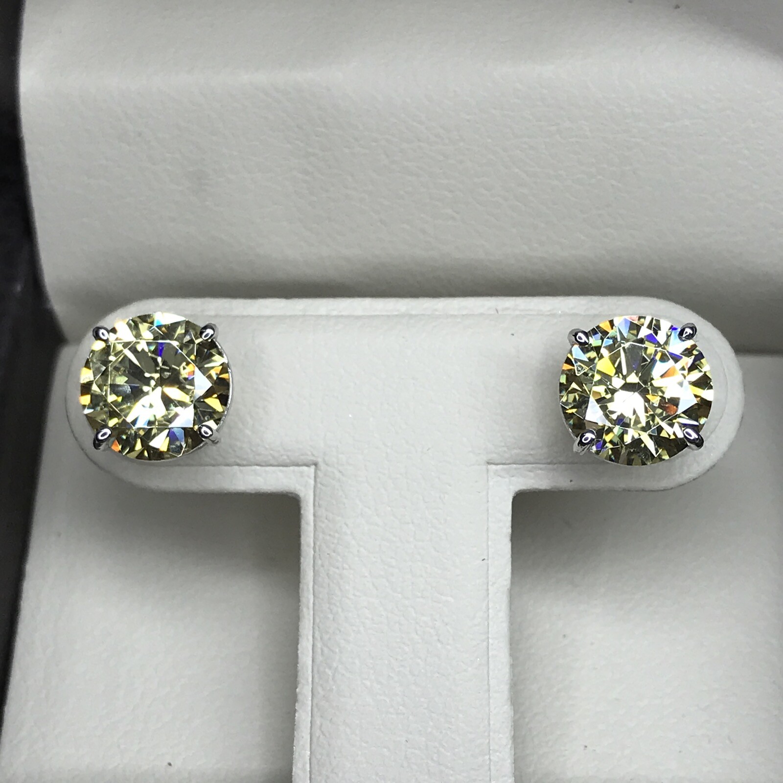 5Ct Studs Diamond Earrings Fancy Yellow Round Man Made 14k Solid Gold