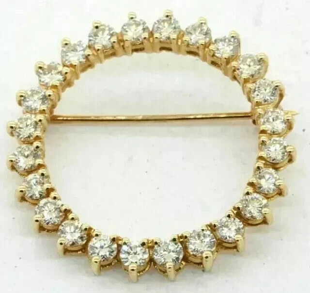 2 Ct Round Cut Simulated Diamond Women Circle Brooch Pin 14k Yelllow Gold Plated