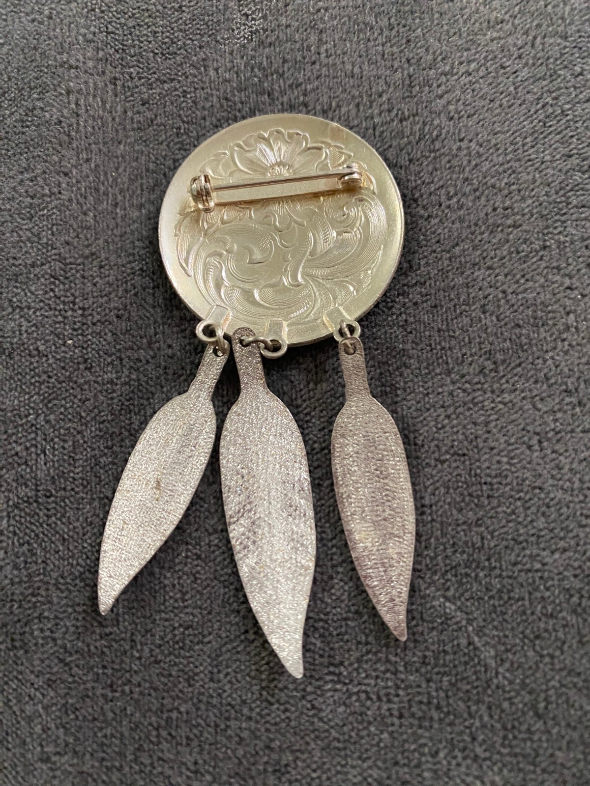 Montana Silversmiths Sterling Silver Plate Pin Broch Flower Filigree Feathers