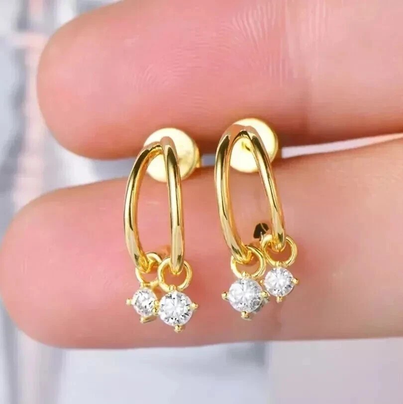 1.00Ct Round Cut Simulated Diamond Drop Dangle Earrings 14k Yellow Gold Plated
