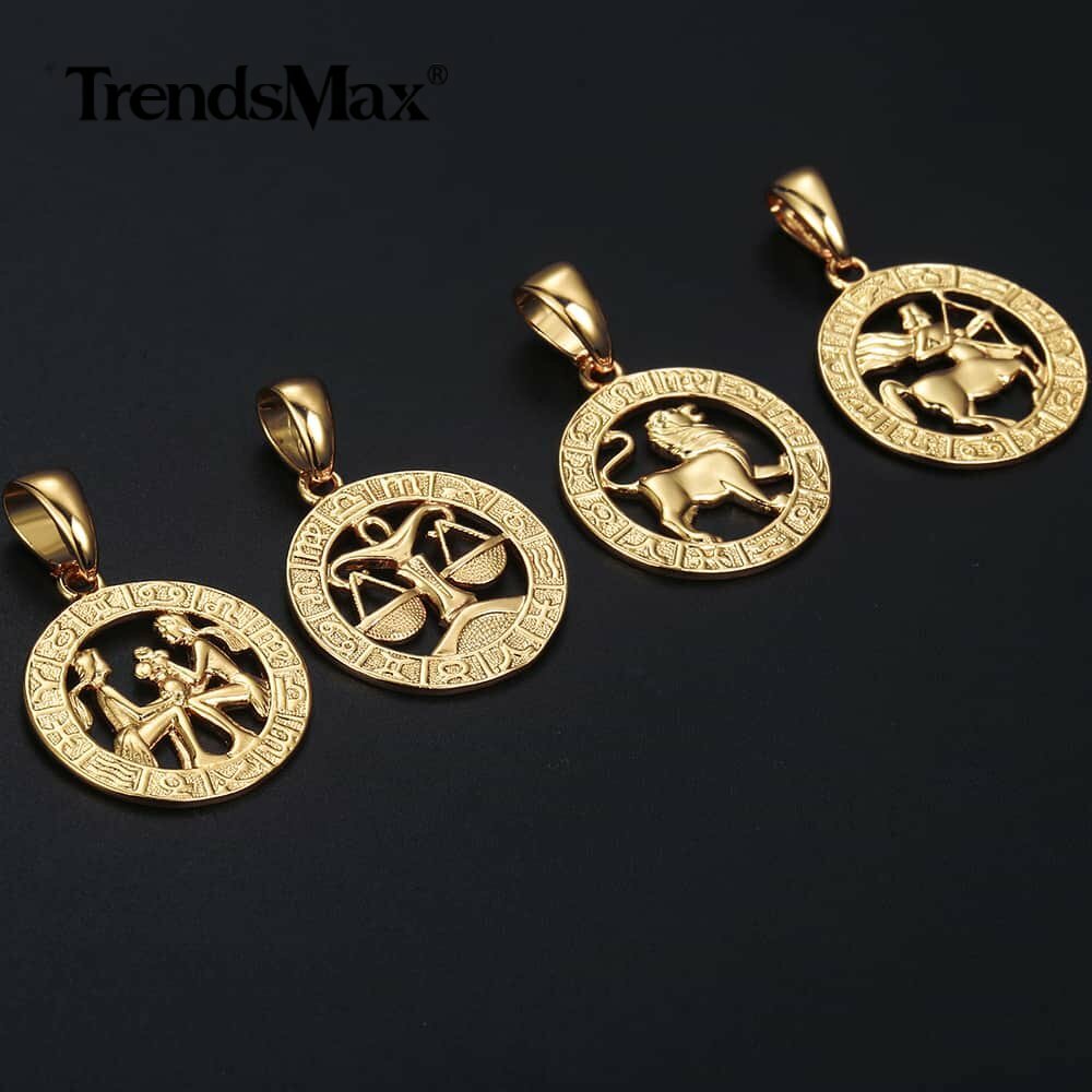 Gold Plated Zodiac Constellation Pendant Necklace Choker 16-22″ Box/Snail Chain