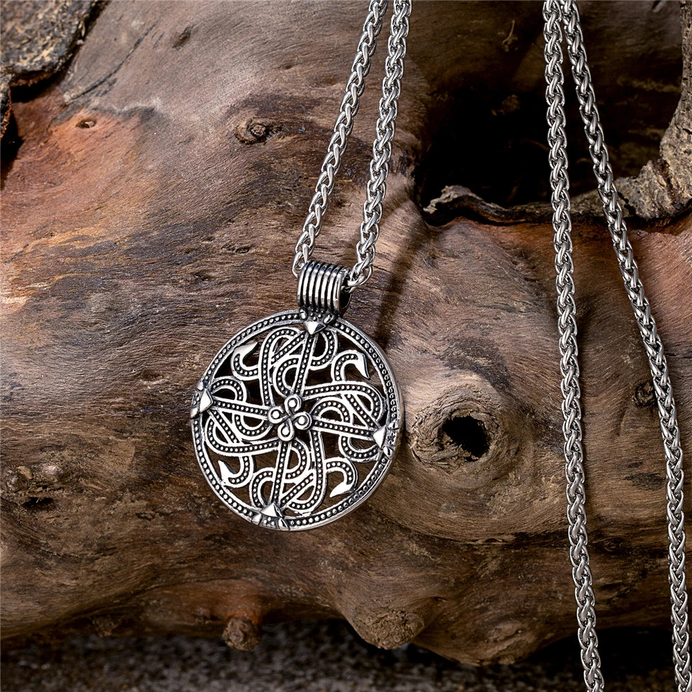 Vintage Hollow Viking Celtic Knot Cross Stainless Steel Pendant Necklace Norse R