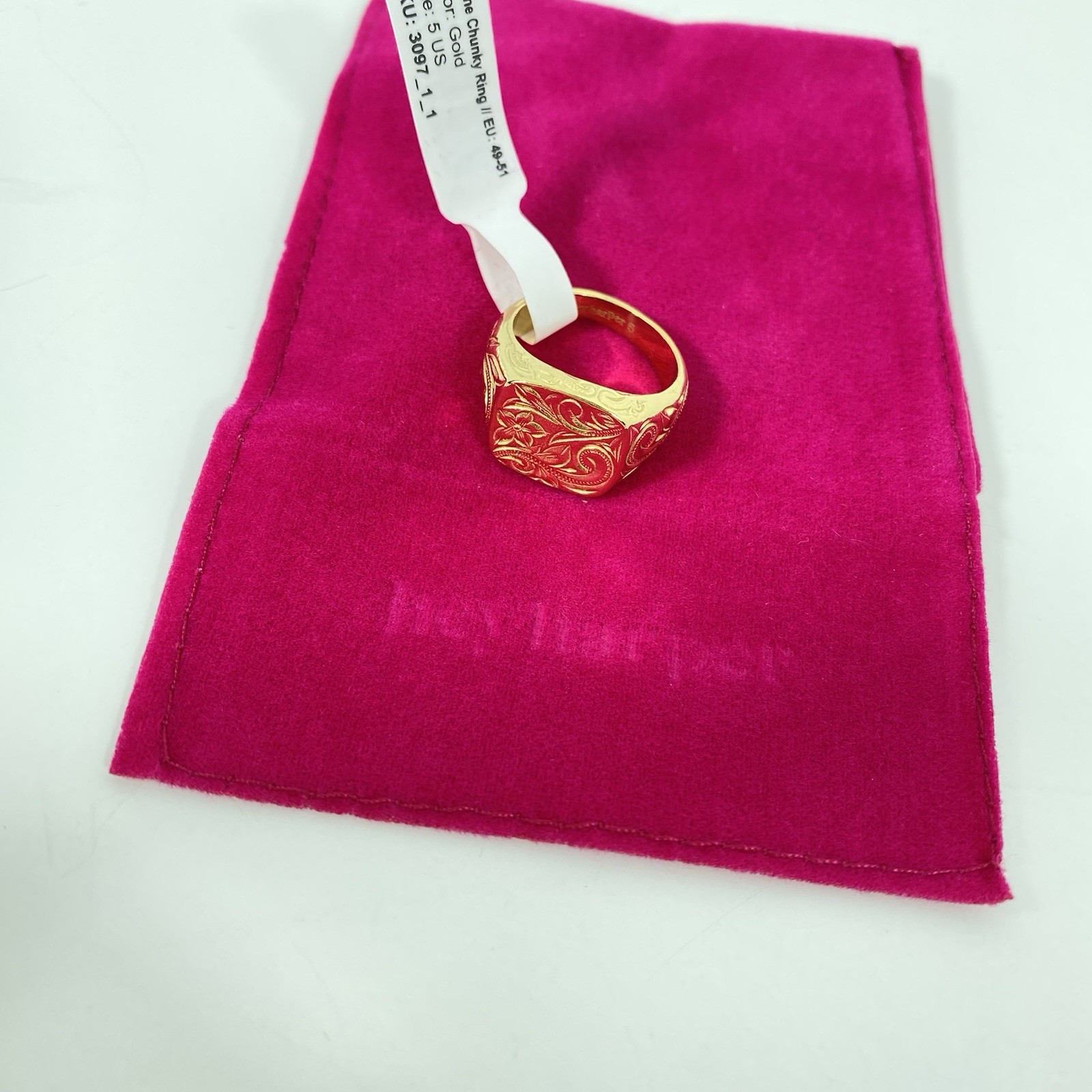 Hey Harper Daphne Chunky Ring Gold Tone Engraved Floral Band Size 5 US NEW