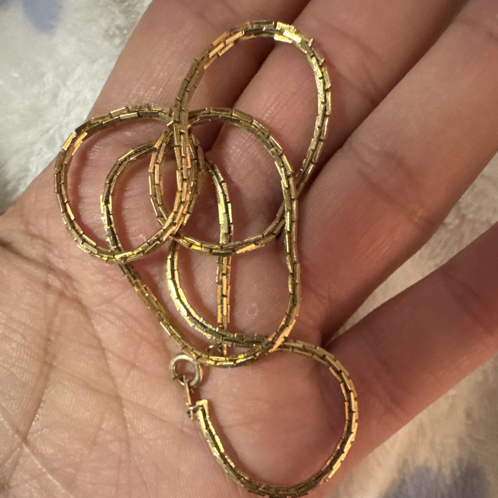 Gold Tone Box Chain Necklace Spring Ring Clasp Signed Korea-Sourced