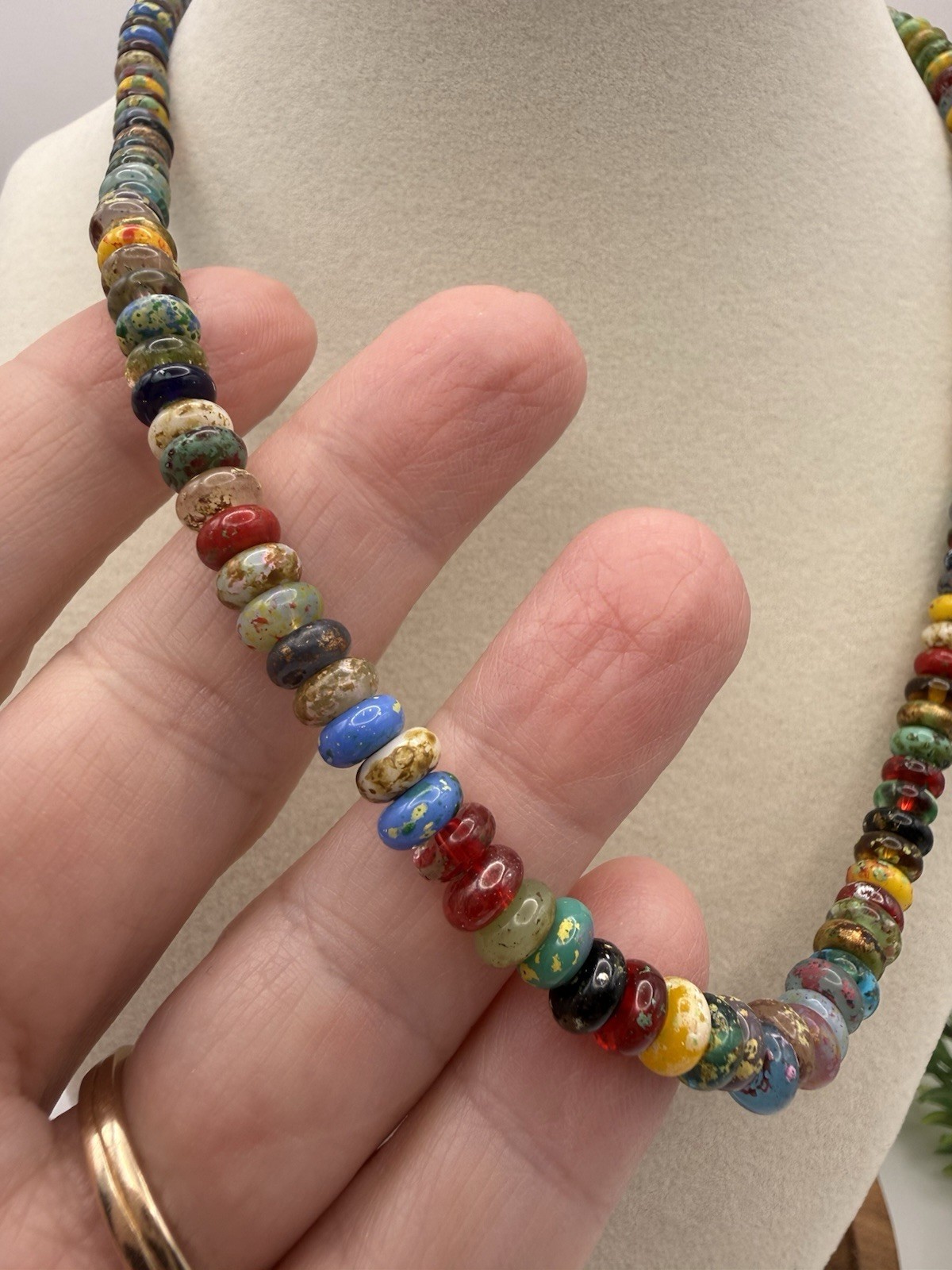 Dark and Moody Multicolor 6mm Rondelle Glass Bead Necklace – 18″
