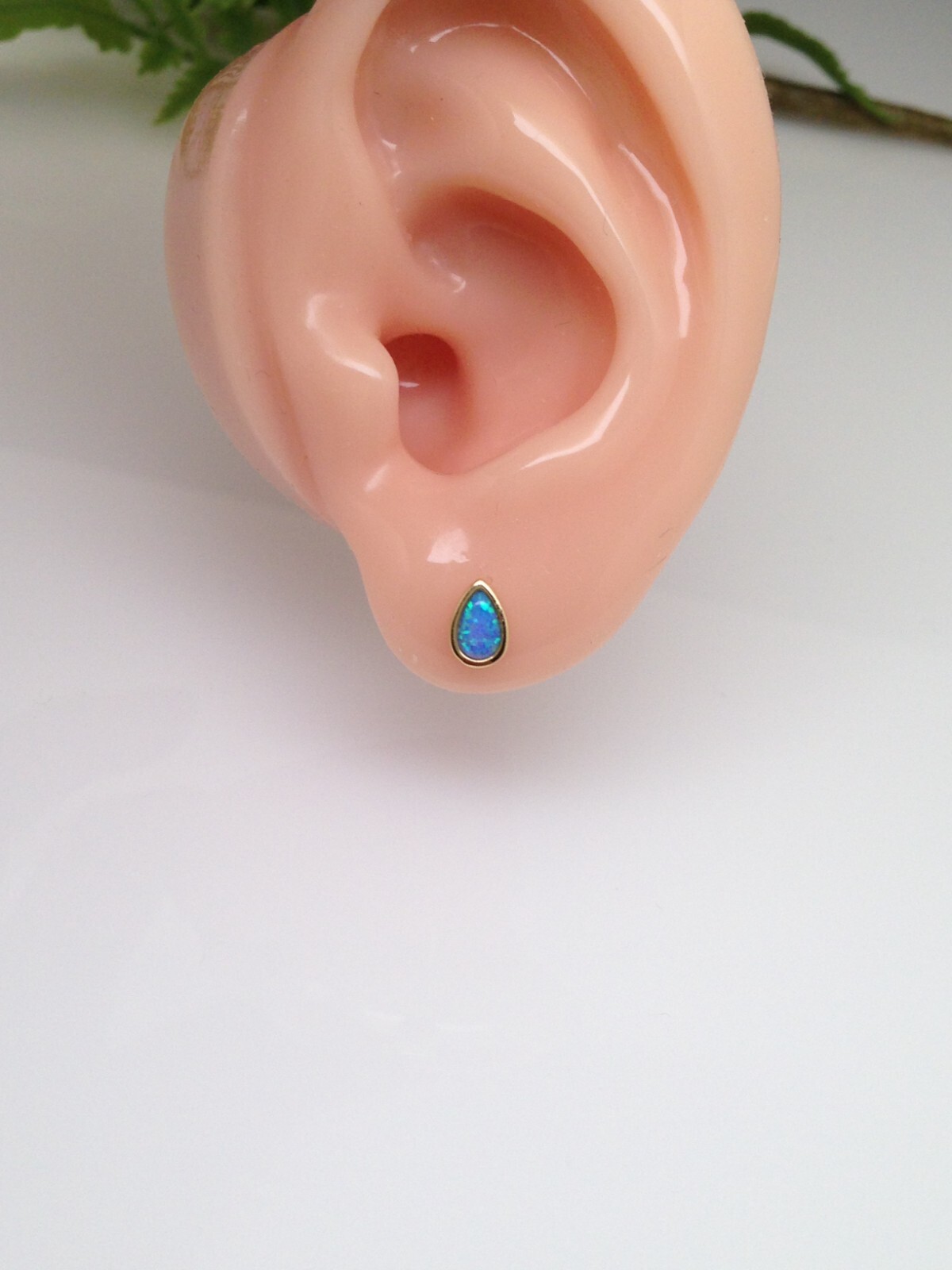 Blue Opal Teardrop Stud Earrings Sterling Silver 925 Dainty Studs Gold 5.9mm