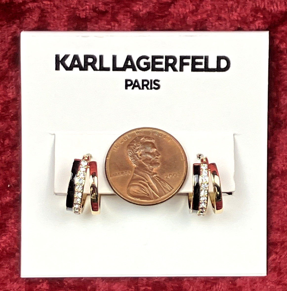 Karl Lagerfeld Gold Tone Ex Small Pave Jet Split Hoop Earrings NWT