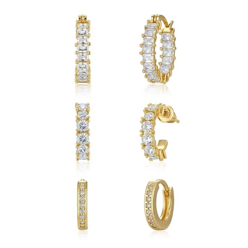 Cubic Zirconia Mini Huggie Hoop Earring Set Thick Small Pointed Dome Fashion Dai