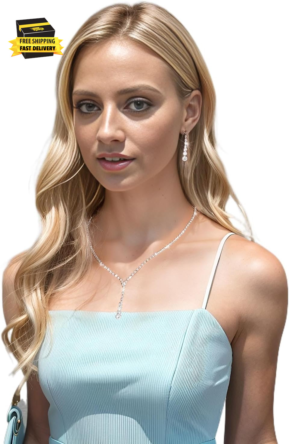 Women Jewelry Set Silver Necklace Earrings Bracelet Rhinestone Crystal Bridal We