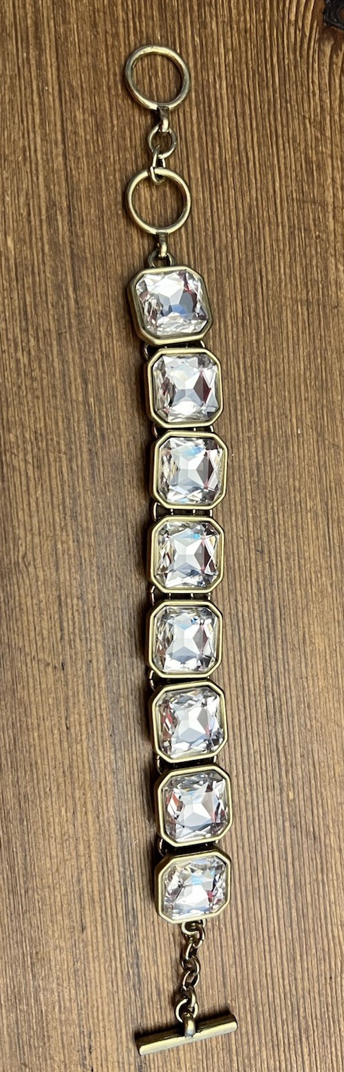 Big Rhinestone Bracelet 7-8 Inch Gold Base