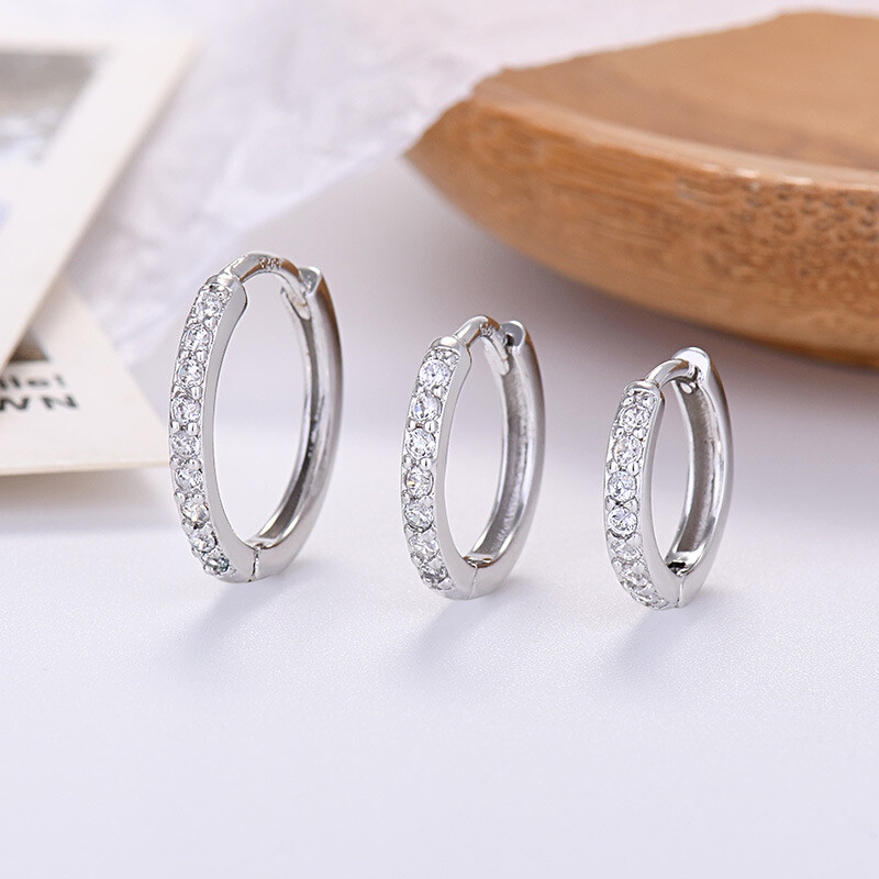 Womens Silver Small Huggie Hoop Earrings CZ Crystal Plated 925 Sterling Silver