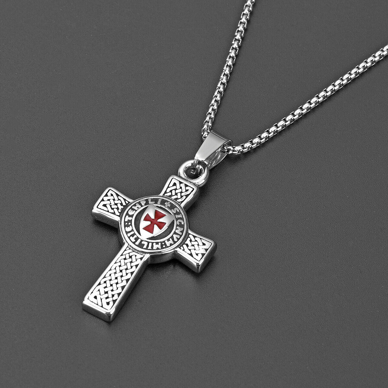 Crucifix Red Cross Necklace for Men Knights Templar Crusader Pendant Necklace