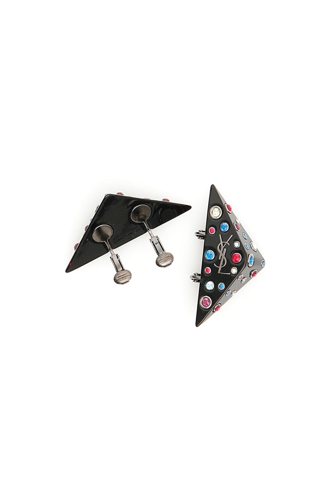 New Saint Laurent Crystal Monogram YSL Logo Triangle Clip On Earrings $495.00
