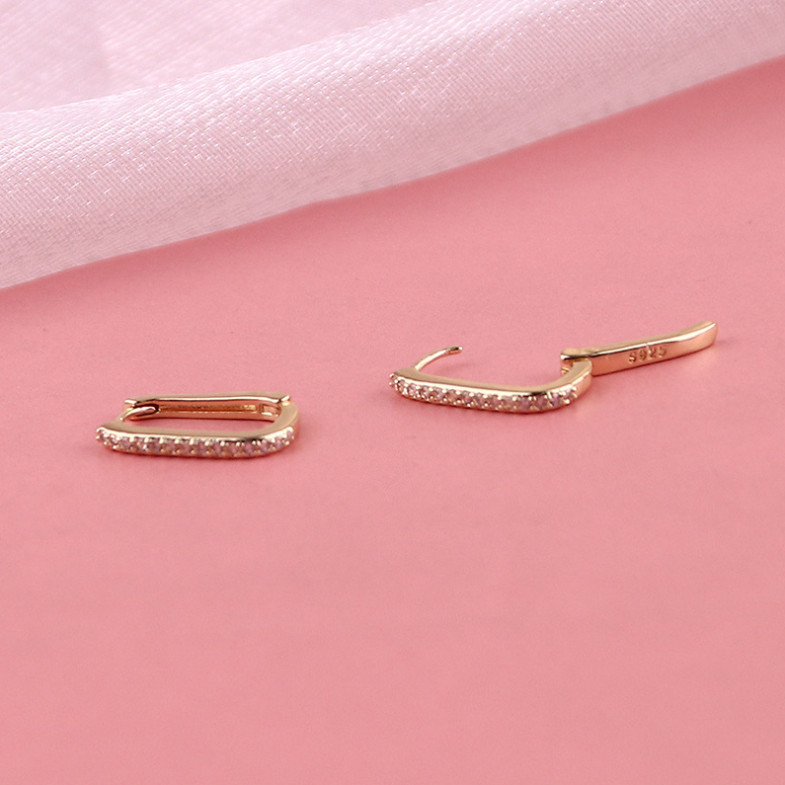 Women 925 Sterling Silver Plated U-Shape CZ Silver Gold Huggie Hoop Earrings A9