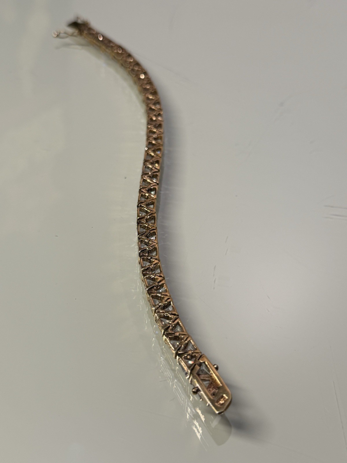 18k Gold Plate 925 Sterling Silver 30g Trillion Cut CZ Triangle TENNIS BRACELET