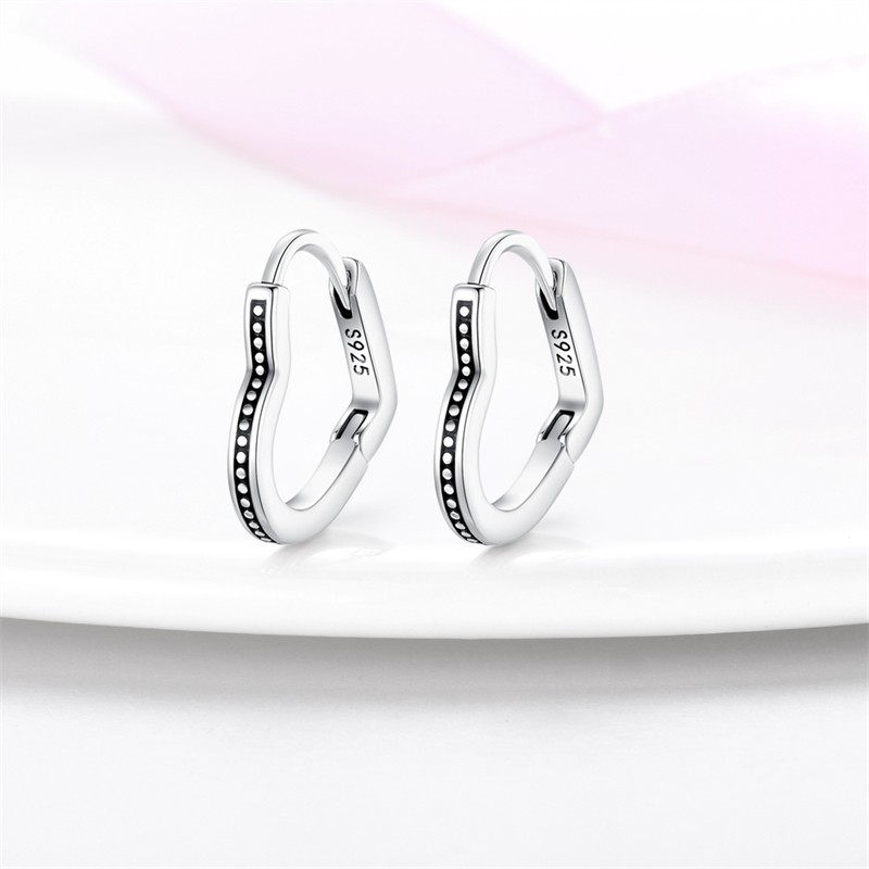 PANDACH 925 Sterling Silver Tiny Heart Shaped Hoop Earrings For Women Jewelry