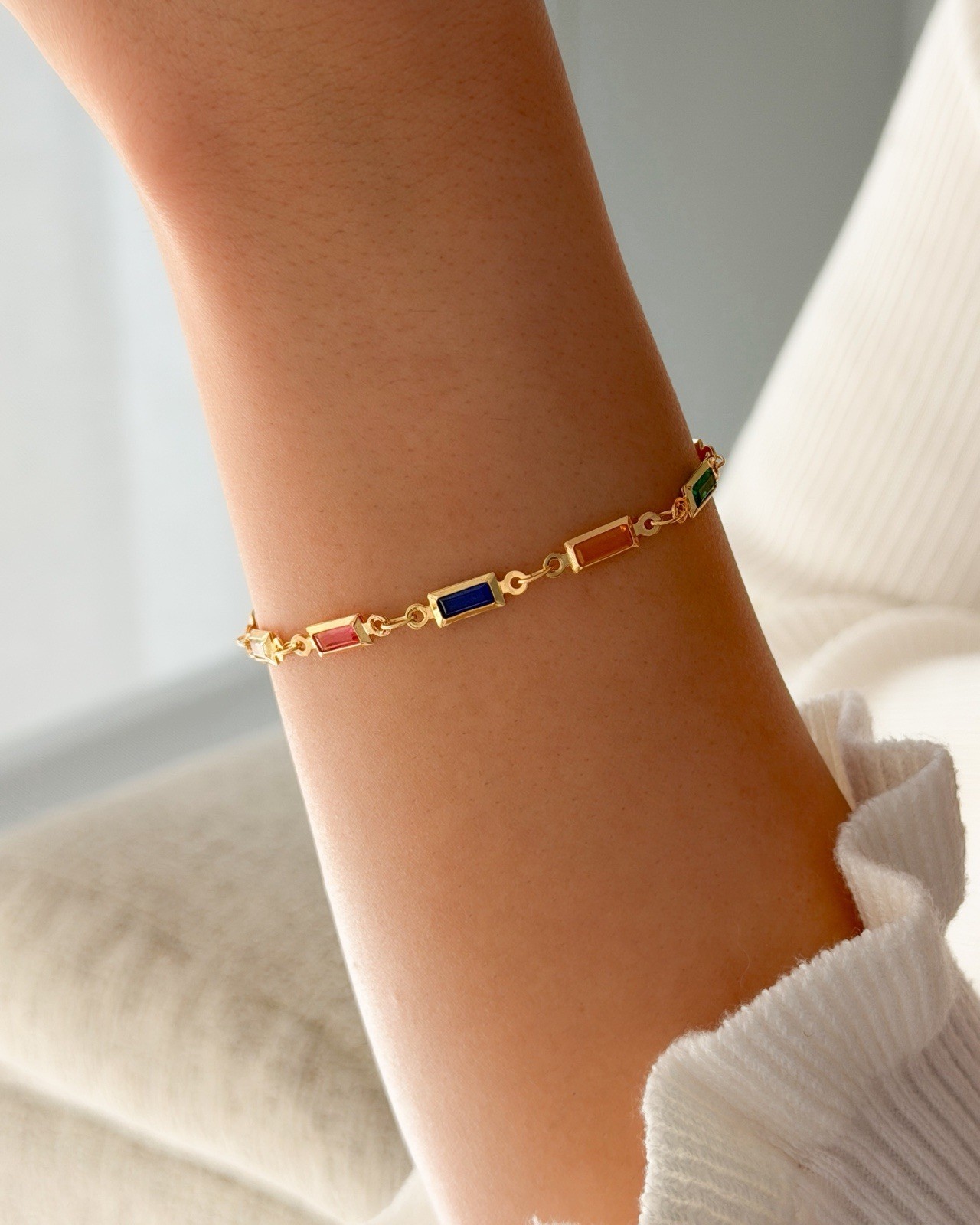 Colorful Chain Bracelet, CZ 18K Gold-Plated Bracelet, multicolor Bracelet