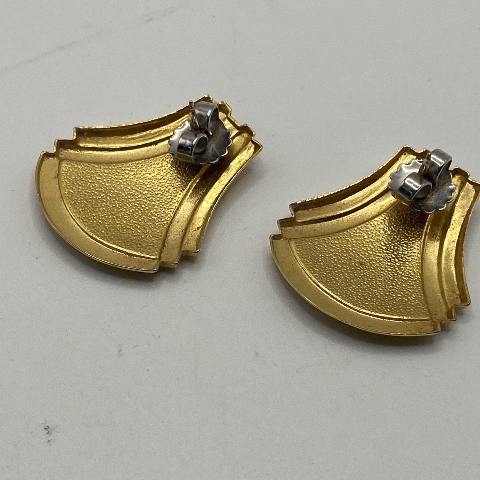 Gold Tone Blue Enamel Fan Stud Earrings Womens Butterfly 1 In Retro Jewelry