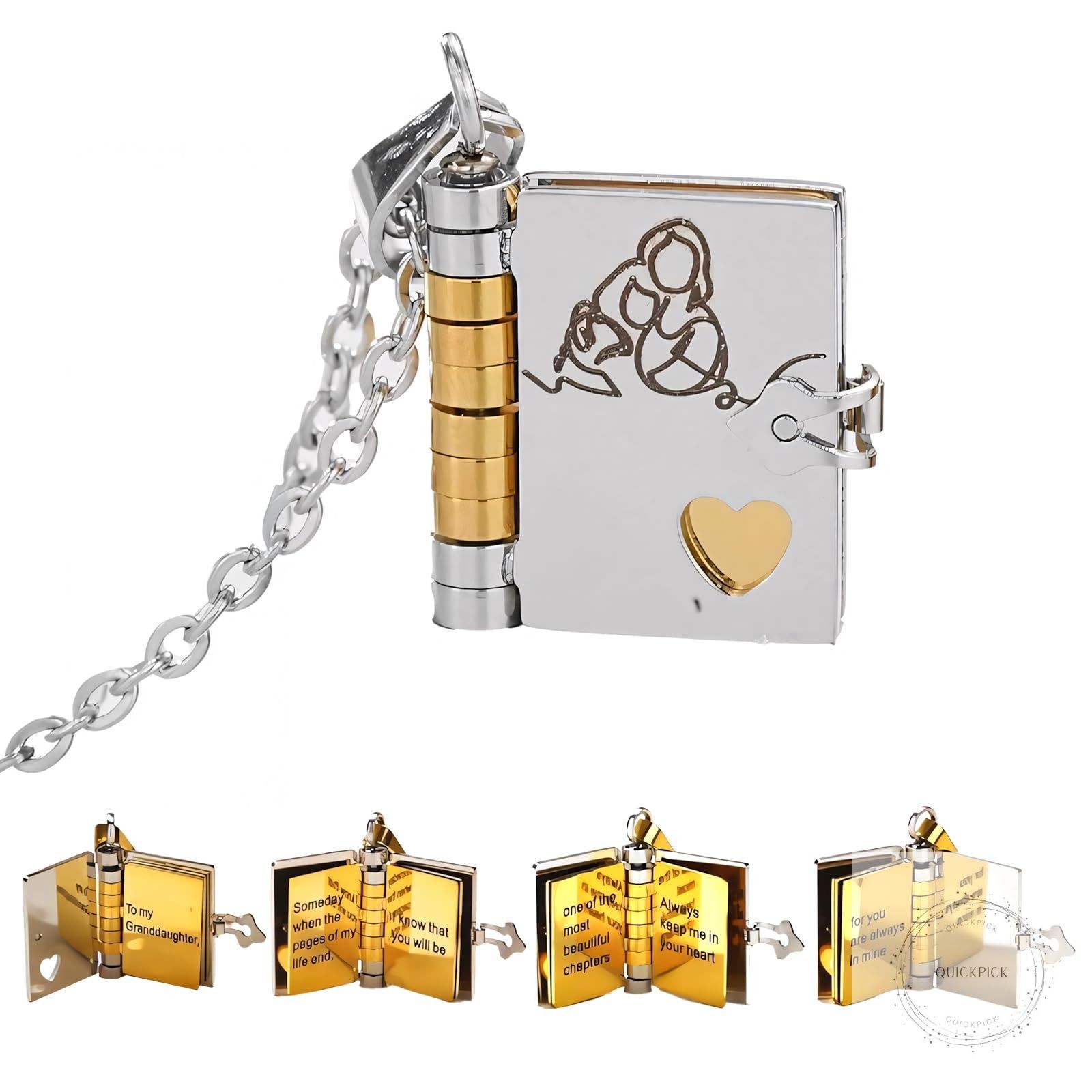 Granddaughter Book Necklace With 6 Pages Engraved Information Granddaughter Gift