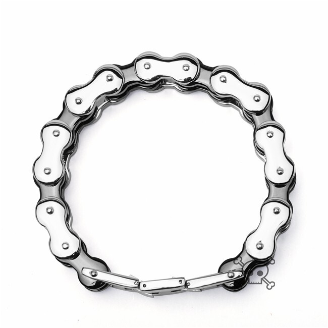 Black Silver Tone 18mm Stainless Steel Motorcycle Bike Chain Link 9 in Bracelet