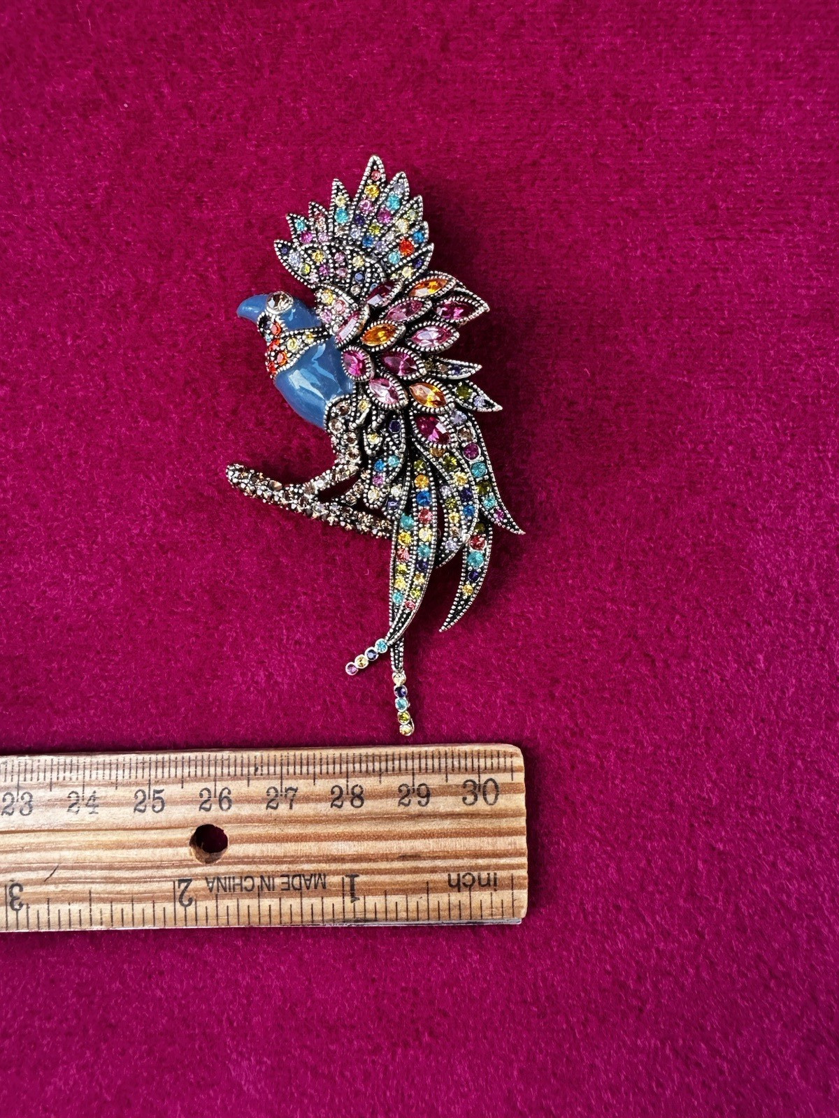 Heidi Daus “Fantastic Feathers” Bird with Crystal and Enamel Brooch Pin