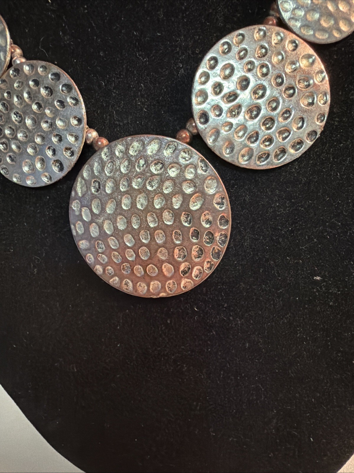 Retro Hammered Medallion And Beaded Necklace. 16 Inches Long Adjustable.