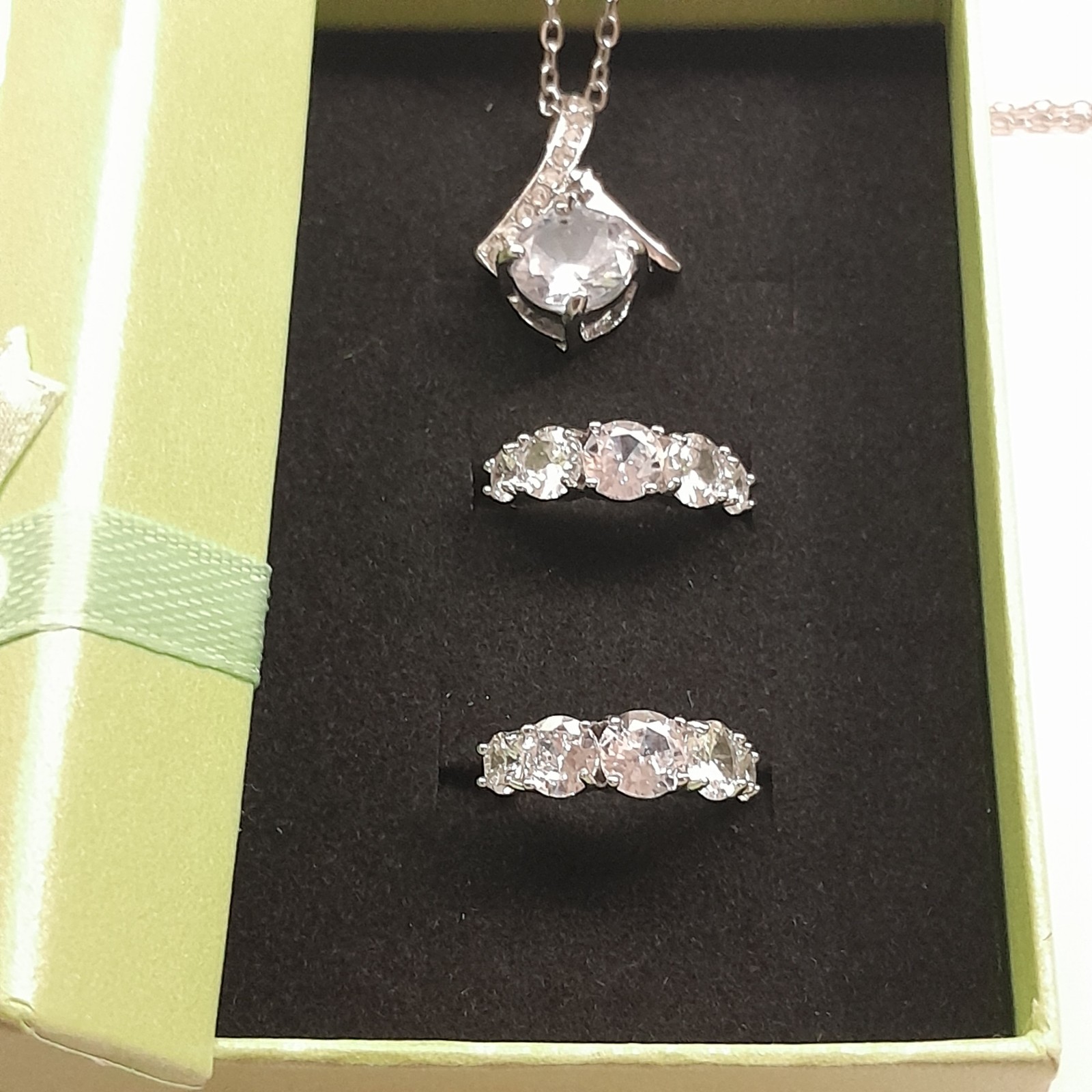 Women 17 in Necklace/Earrings 4 CT Sterling Silver 925 Brazilian Clear Sapphire