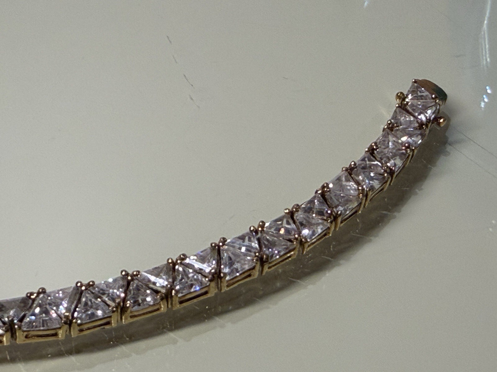 18k Gold Plate 925 Sterling Silver 30g Trillion Cut CZ Triangle TENNIS BRACELET