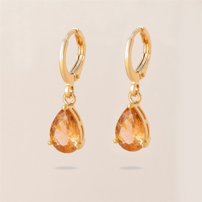 Female earrings water drop zirconium copper inlaid color all-match simple Retro