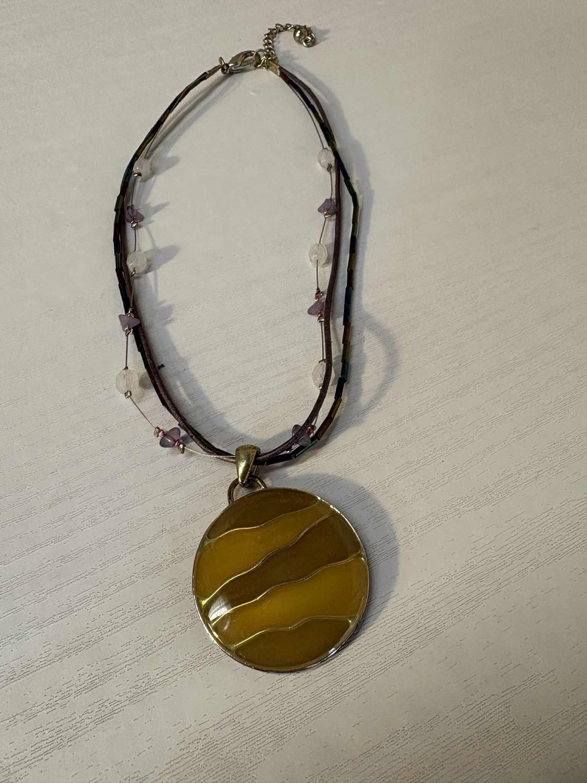 Multi-Strand Beaded Choker Necklace with Large Pendant. FREE SHIPPING