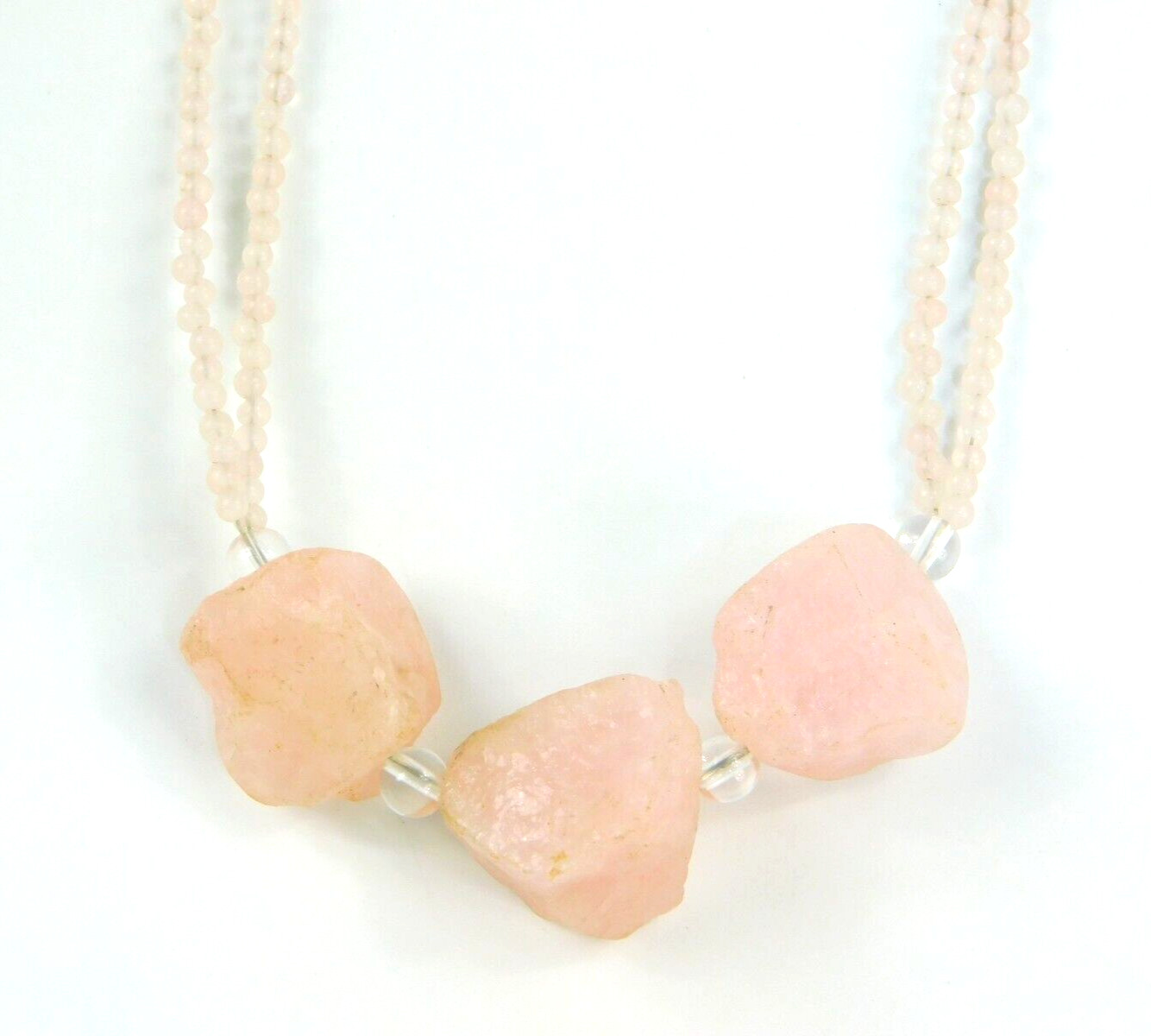 PJC India 925 Sterling Silver Rough Pink Rose Quartz Beaded Necklace 18″ Long
