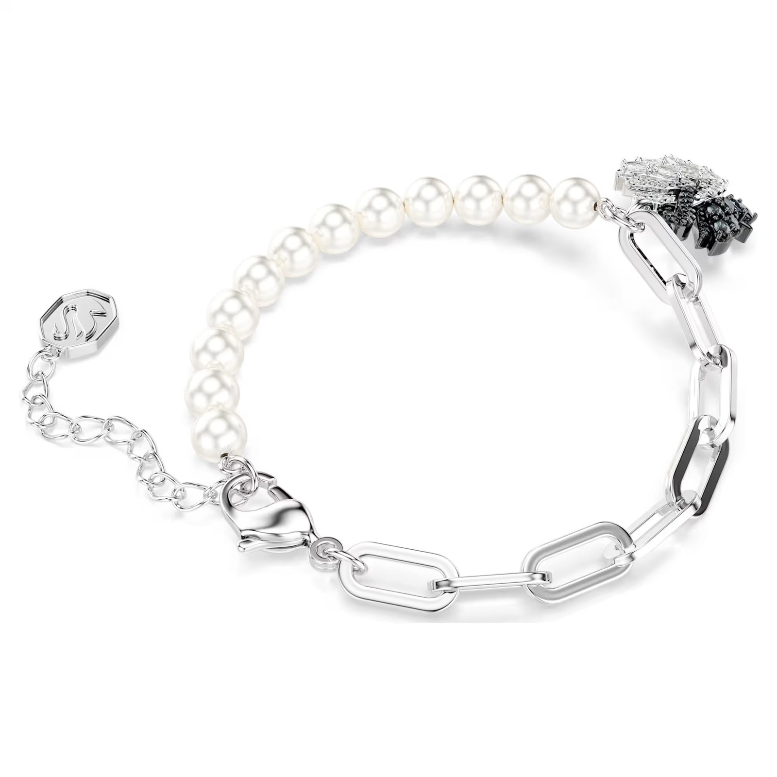 Swarovski Swan Bracelet, Crystal Pearl, Swan, Black, Rhodium Plated 5705720