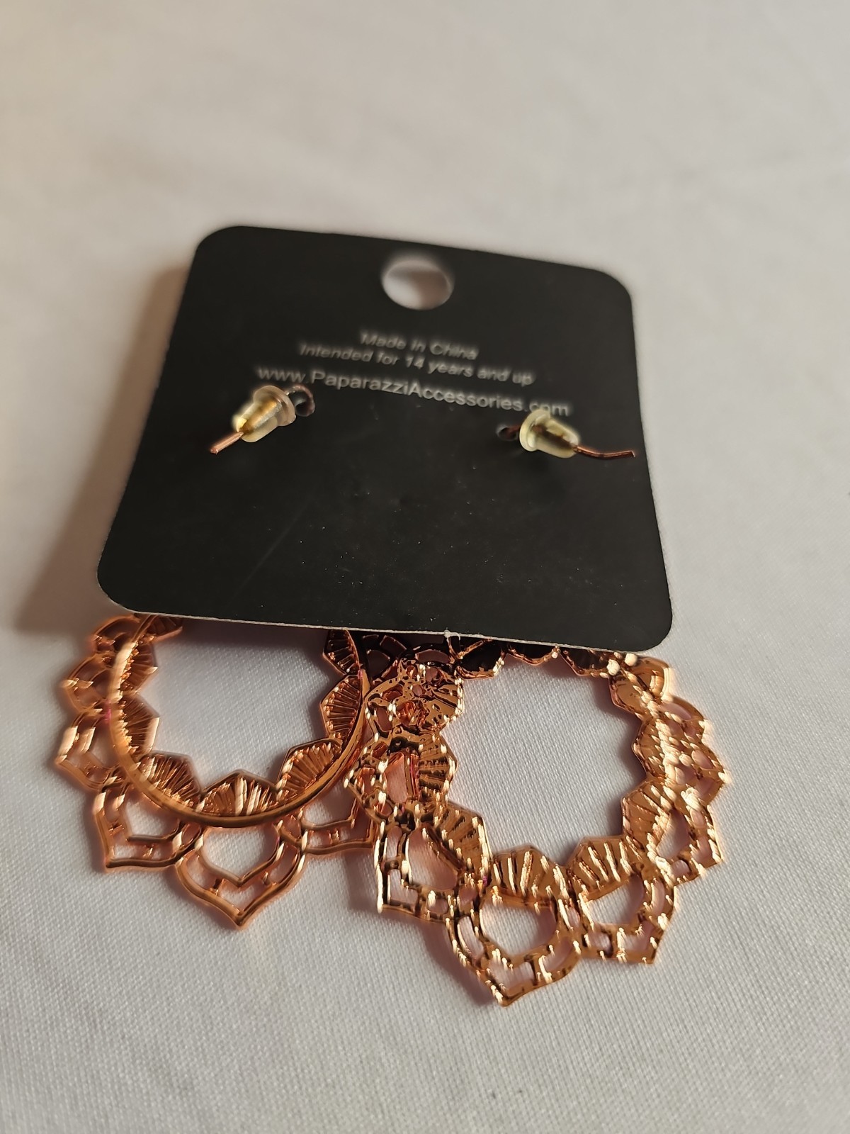 Paparazzi Rose Gold Open Circle Filigree Hoop Dangle Earrings New on Card