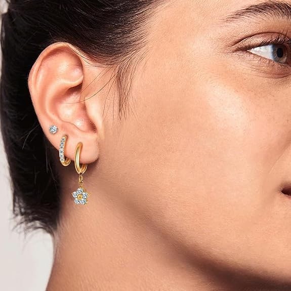 Surgical Steel Small Huggie Hoop Earrings for Women Set,14K Gold Plated Hypoalle