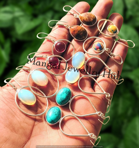 Opalite & Mix Gemstone Earrings Lot 925 Sterling Silver Plated Bulk Jewellery