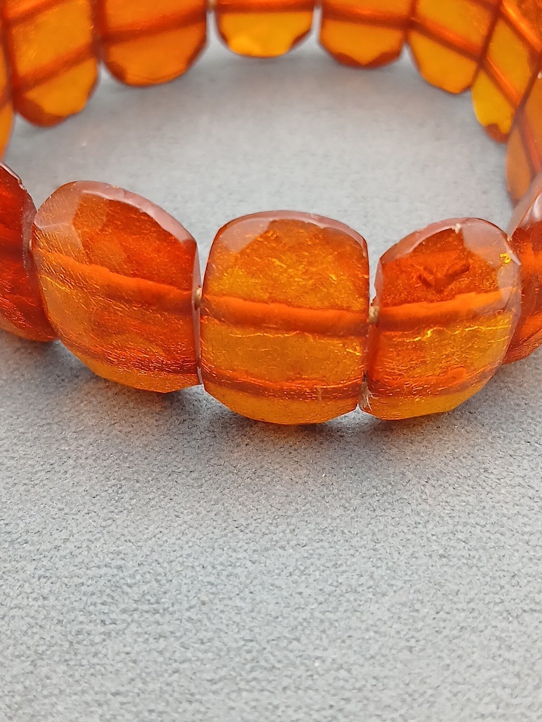 Vintage Baltic Amber Faceted Bead Stretch Panel Bracelet 7-7.5″